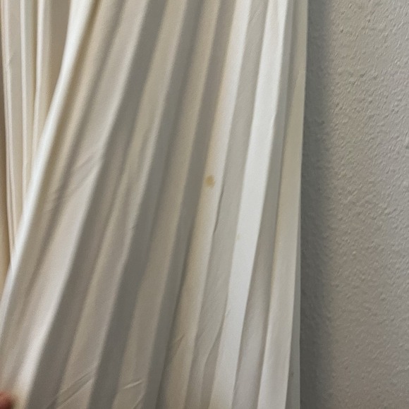 Vintage 1970's Maxi Dress White Pleated Off the Shoulder Chiffon Boho Ethereal - Picture 9 of 15